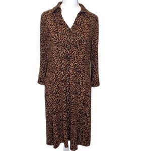 Talbots Womens Mob Wife‎ Shirt Dress Leopard Print Animal 3/4 Sleeve Med Petite